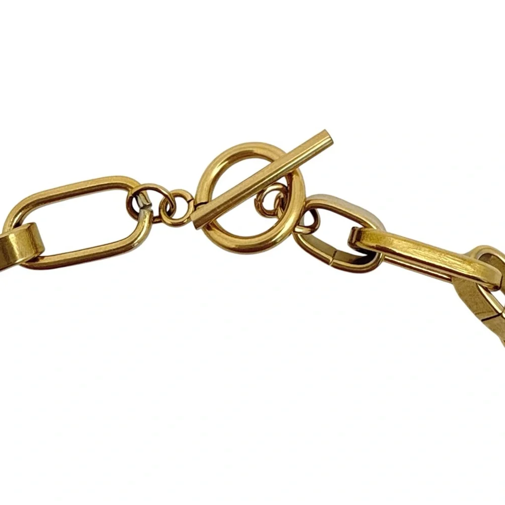 Paperclip Chain 14K Gold Stainless Steel Necklace with Toggle Closure